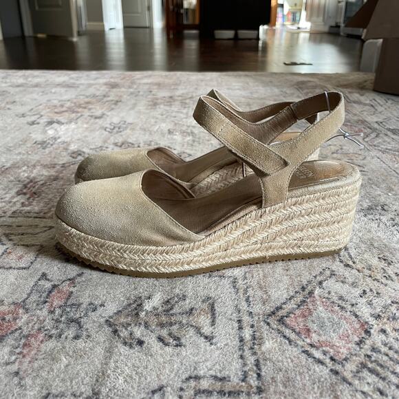 Eileen Fisher Nessa Espadrille Wedge Suede Leather Sandals Tan Beige Size 7 - Picture 2 of 12